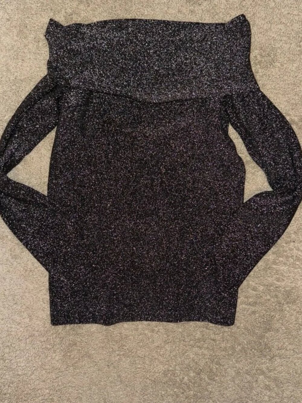 Reiss Jessa Size Small Off the Shoulder Shimmering Silver + Black Knit Sweater - Picture 5 of 5